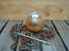 Uruguay Mate Gourd Hand Made  -Cup Engraving * Uruguay * + Straw - Mate Calabaza