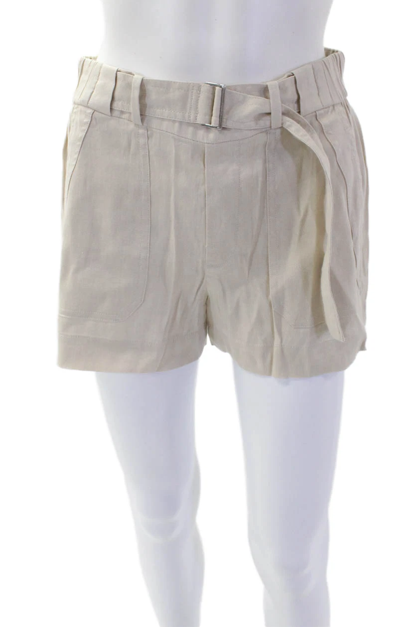 Vince Womens Textured Linen Belted Lined Shorts Khaki Size XS