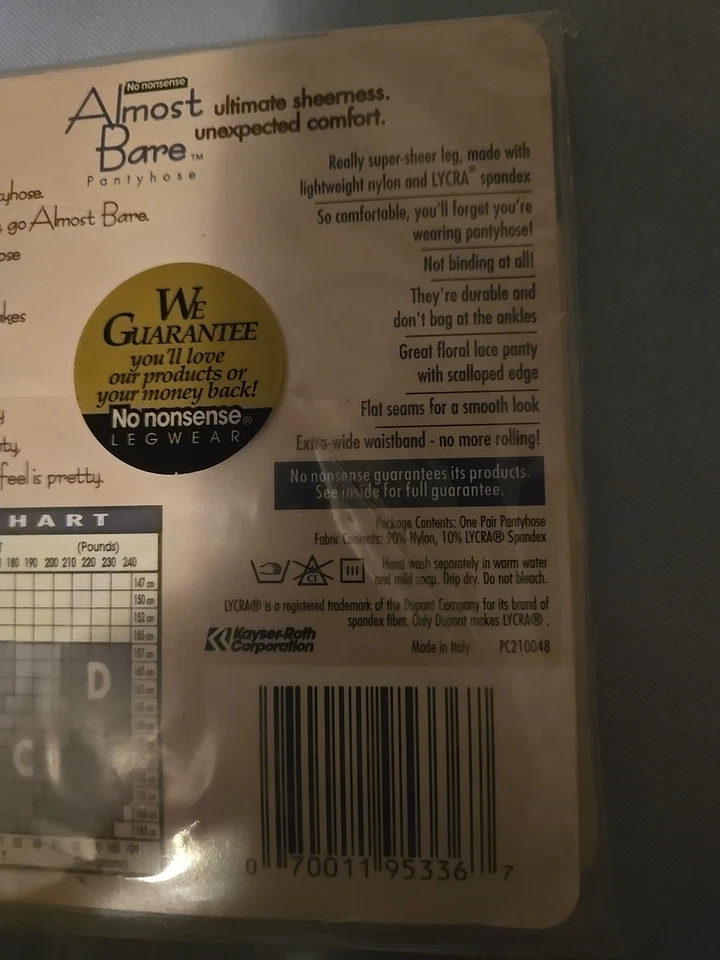 Almost Bare Pantyhose Vintage Floral Lace Hi Cut Panty Size C Precious Ivory-NOS - Image 4 of 4