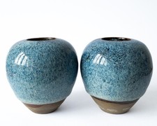 Chinese Vintage Contemporary Shiwan Ware Jun Glazed Ovoid Vases 20th Century