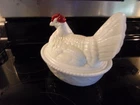 Vintage Westmoreland Hen On Nest "HON" with split tail, 7" white milk glass