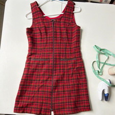 Vintage American Eagle Y2K Red Black Plaid Front Zip Mini Dress Pockets 4
