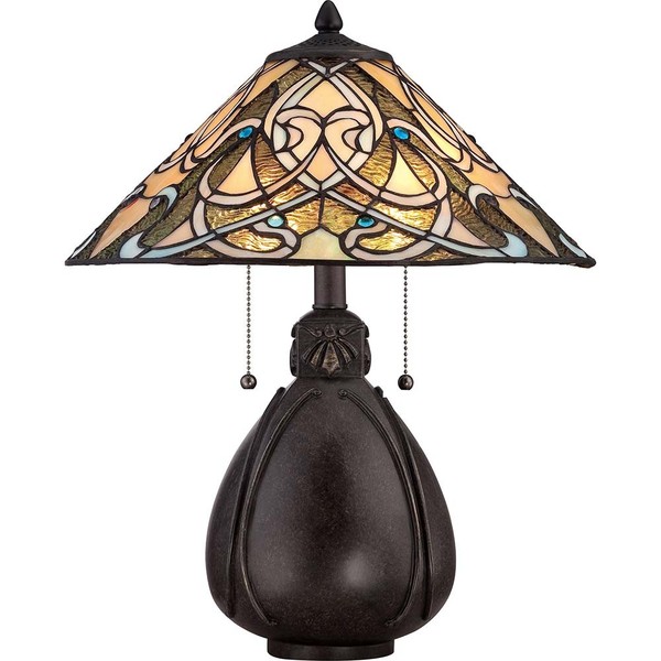 Tischleuchte Wohnzimmerleuchte Beistelllampe Tiffany-Glas Metall Bronze H 49,5Cm-image
