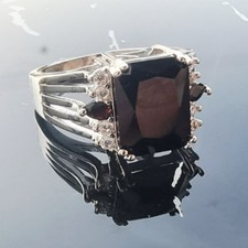 VINTAGE 925 STERLING SILVER 10x8 mm. RADIANT CUT BLACK ONYX RING SIZE 6.25 AT