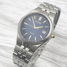 CITIZEN EXCEED Blue Dial Silver Men's Dress Watch Quartz 35mm Case 18.5cm Band 8