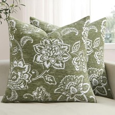 Set of 2 Chenille Floral Pillow Covers 18x18 18" x 18" Pack of 2 Sage Green