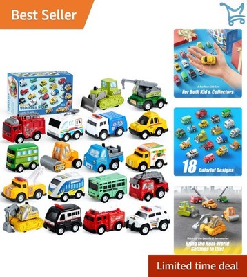 18 Pcs Pull Back City Cars Trucks Toy Vehicles Set Kids Party Favors Gifts