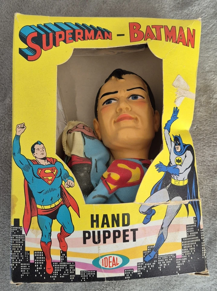 Vintage 1965 Superman Cloth Hand Puppet In The Very Rare Box By Ideal  - Image 2 of 4
