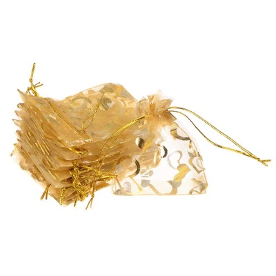 Heart Sacs, 100 Pcs 3.54x2.8 Pouce Cordon Coulissant Bonbons Bijoux Sacs Doré - Photo 1/4