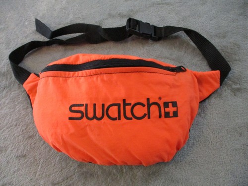 Vintage Swatch Fanny Pack Waist Bag Orange Black Adjustable Strap Travel Belt