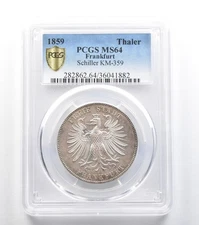 1859 Frankfurt Thaler Schiller KM-359 MS64 PCGS *8048