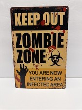 Spooky Signs Halloween Yard Home Decorations Keep Out Zombie Zone 8  x12  Metal