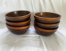 6pc Round Wooden Bowl Set Brown Smooth Finish Wood Grain 7in Dia 2.5in H