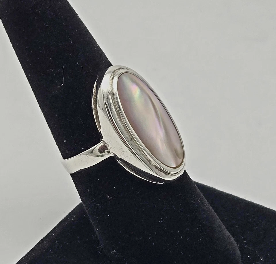 Vintage Sterling Silver Stunning Mother of Pearl Inlay Ring Size 7 - 5.4g - Image 2 of 4