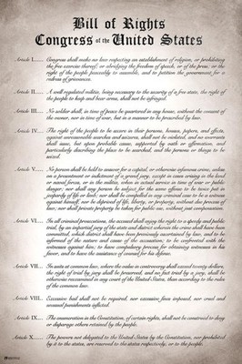 Bill of Rights Ten Amendments Remastered US Historical Document Poster 16x24