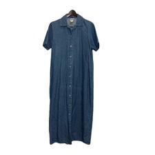 Women s Denim Dress Button Front Size L Vtg Short Sleeve