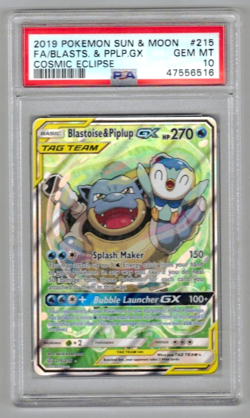 Pokemon Card PSA 10 Gem Mint Blastoise & Piplup GX 215/236 Cosmic