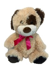 Dan Dee Plush Tan & Brown Puppy Dog Stuffed Animal With Pink Bow 12"