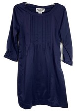 BB DAKOTA Dress M Navy Blue Pleated Shirt Dress Satin Long Sleeve Side Zip
