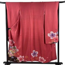 JAPANESE KIMONO FURISODE Pink 155cm 5 ft 1 in PURE SILK AA9413