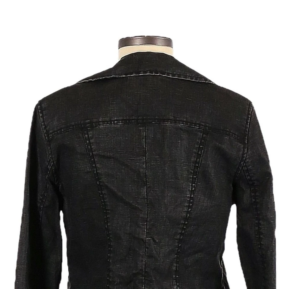 Cabi Moto Jacket M Charcoal Gray Waxed 100% Linen Ruffle Lapel Fitted Blazer - Image 4 of 4