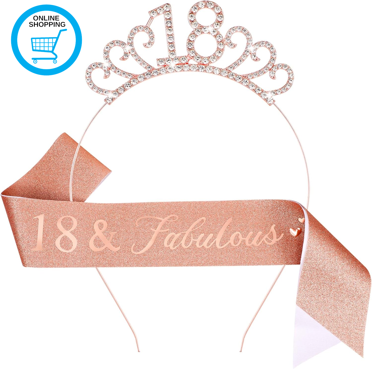18Th Birthday Sash and Crown Crystal Tiara Hat for Girl'S 18Th Birthday Decorati