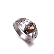 Natural Smoky Quartz Oval Ring 925 Sterling Silver Black Oxidized Boho Jewelry