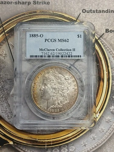 Silver 1885-O PCGS MS62 $1 Morgan McClaren Collection 11    TP-9570