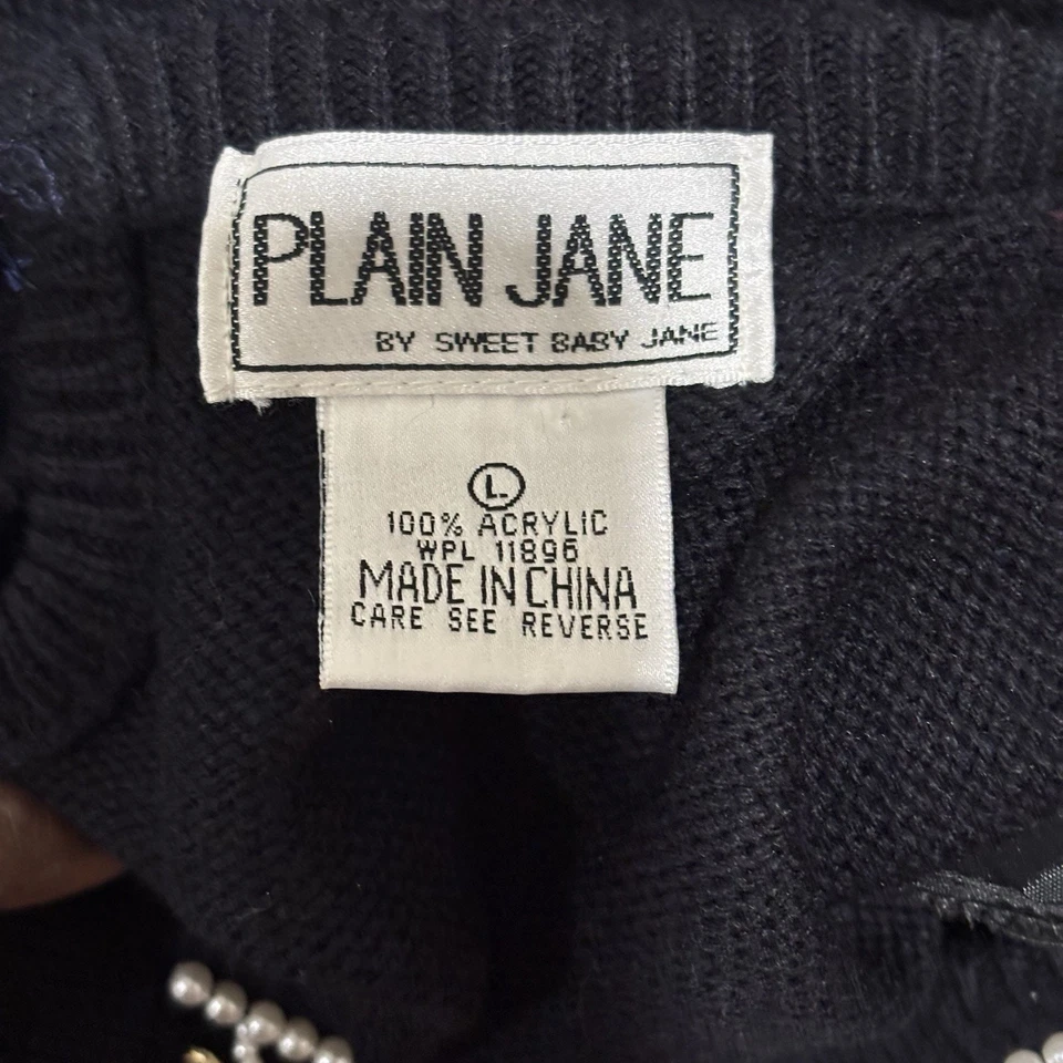 Suéter de vestir vintage años 80 liso Jane talla L negro con cuentas joyas hombreras Foto 3 de 4