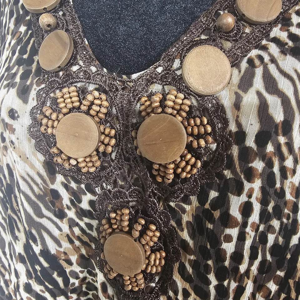 Blusa para mujer Cato con estampado animal 18/20W túnica retro con volantes con cuentas años 90 XXL  Foto 3 de 4