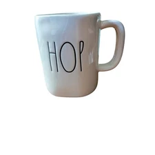 Rae Dunn Artisan Collection by Magenta "HOP" Coffee Tea Mug Cup White