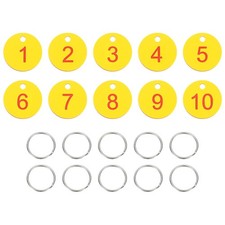 10PCS Number Tags 1-10, Number Key Tags Plastic Numbered Tags, Yellow Red