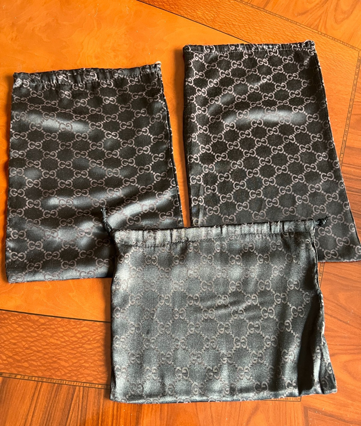 Auth GUCCI Drawstring Brown Satin MONOGRAM Purse … - image 1