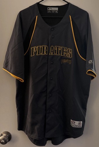 MLB True Fan Pittsburgh Pirates Baseball Jersey Mens Gray & Black Size L