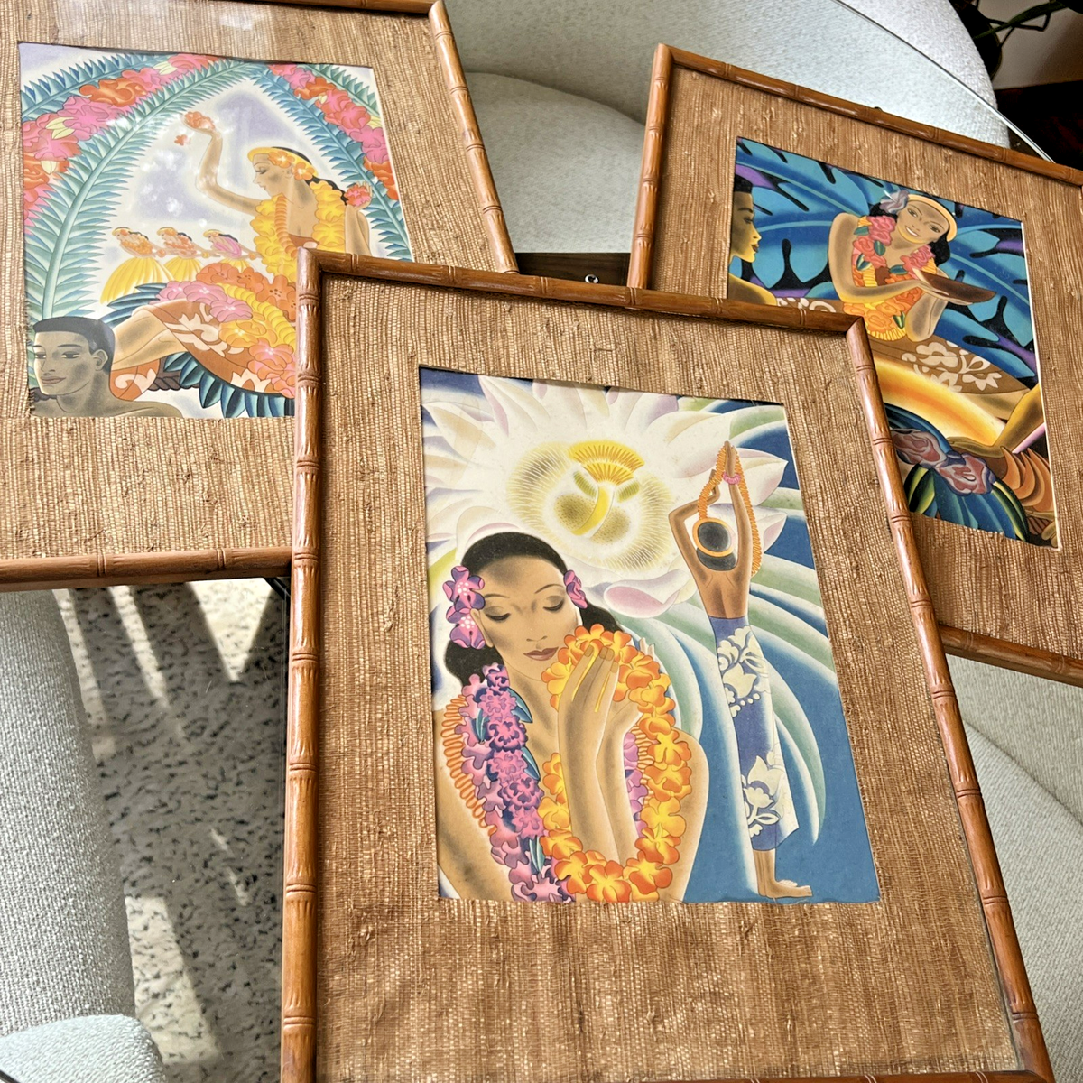 Frank McIntosh Hawaiian Prints Set 3 Framed Tiki Bamboo 1940–50s