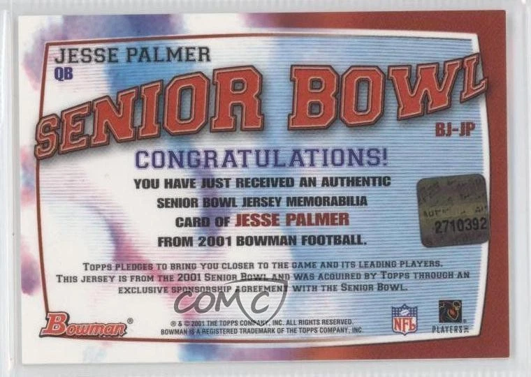 2001 Bowman Rookie Jerseys Jesse Palmer #BJ-JP RC - Image 2 of 2