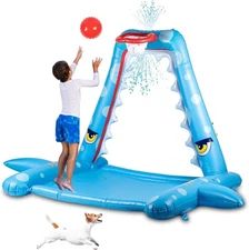 Zone Tech Splash Pad Sprinkler for Kids Outdoor Play, Big Inflatable Shark