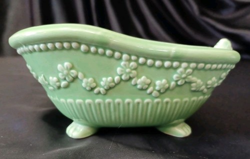Vintage Soap Dish Clawfood Bath Tub Bright green Flower Ceramic Retro Bath
