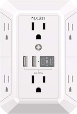 Outlet Extender Surge Protector - 6 Outlet Splitter with 4 USB Ports