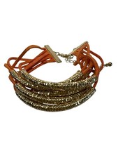 Boho-Style Bracelet Orange Suede Gold-Tone Layered Adjustable Clasp Sparkly