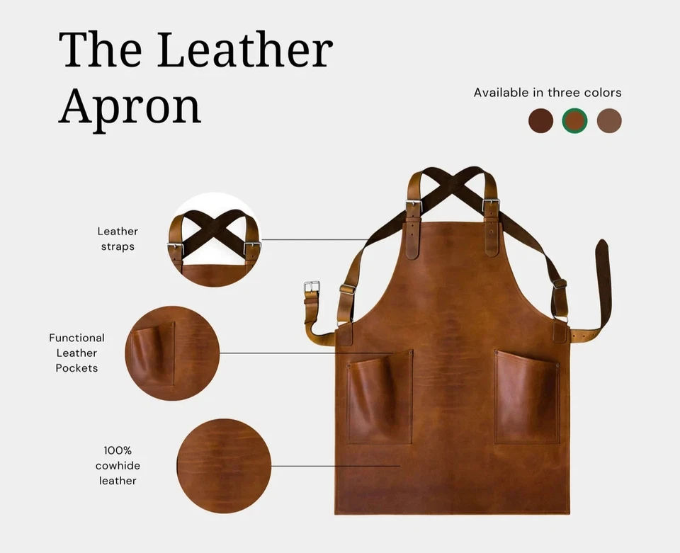 Genuine Leather Apron for Woodworking, Chef, Barber, Barista, Grilling, BBQ. - Image 3 of 4