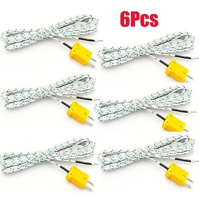 6Pcs 6.6Ft Standard K Type Mini-Connector Thermocouple Temperature Probe Sensor