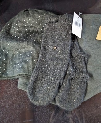 Kate Spade Allover Sequin Pop Top Mitten Black O/S, VSPINK Neck Warmer & Hat New