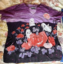 Halloween L Scrub Size Large Top Ghost Pumpkin Purple Orange Butter-soft