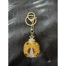 Sparkling Ladybug Keychain Rhinestone Encrusted Gold Tone Bag Charm