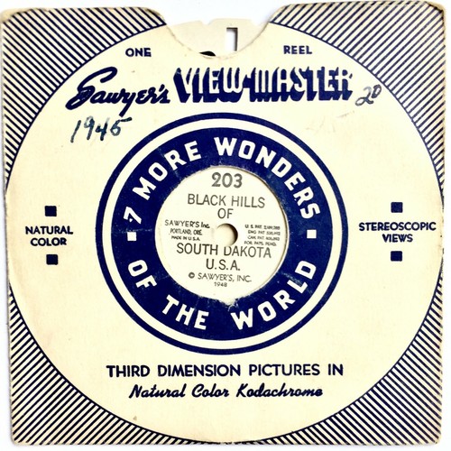 VINTAGE 1948 SAWYER'S VIEWMASTER MULINELLO 3D BLACK HILL OF SOUTH DAKOTA #203 - Foto 2 di 2