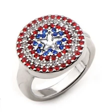Marvel Captain America Shield Stainless Steel Bling Women's Ring Size 8