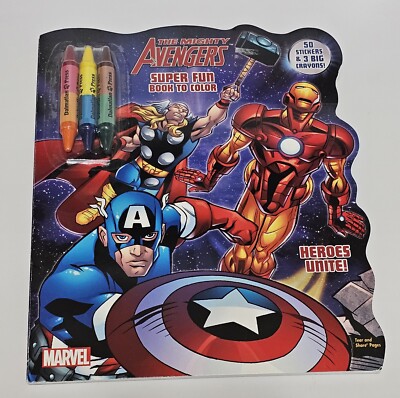 Rare Marvel Mighty Avengers Heroes Unite Shaped Coloring Book w/50 Stickers 