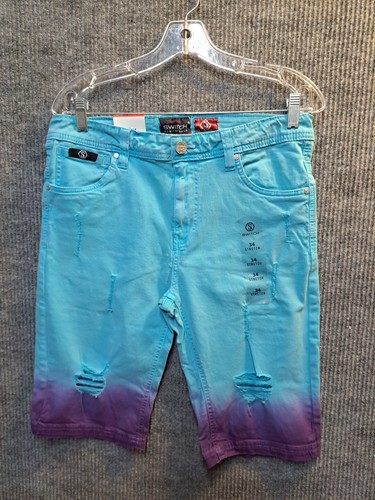 NWT "SWITCH REMARKABLE" DISTRESSED JEAN SHORTS MEN'S 32 DENIM Bluegreen/purple