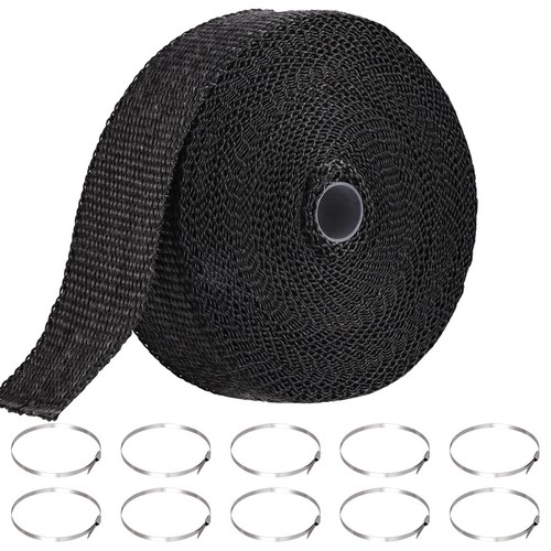 Cinta térmica de tubo de escape de fibra de vidrio rollo negro de 2" 50 pies + 10 lazos - Imagen 14 de 15